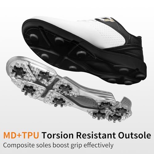 Image of Men's Waterproof Golf Shoes Spikeless Lightweight Athletic Golf Walking Sneakers with High-Traction Non-Slip Sole Comfortable Cushioned Footwear WhiteBlack Size 9.5