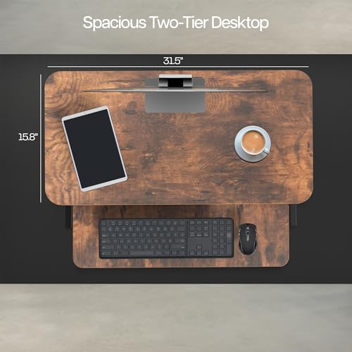 Image of VIVO Rustic Vintage Brown 32 inch Standing Desk Riser, DESK-V000SN | Height Adjustable, Stand Up Desk Converter, Quick Sit to Stand, Tabletop Dual Monitor Riser Workstation, Minimal Assembly