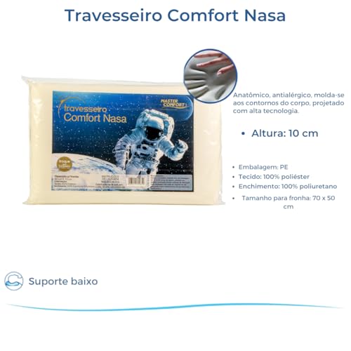 Travesseiro Nasa Antialérgico Confortável 70cm X 50cm Anatômico Modelado