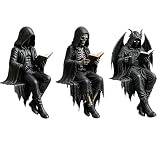 Gothic Dark Fantasy Figure, 4 inch Mini Shadow Reading Statue Bookshelf Statue, Mystery Reading Figurines Sitting Sculpture, Dark Shelf Decor Gift for Fantasy Readers (A+B+C)
