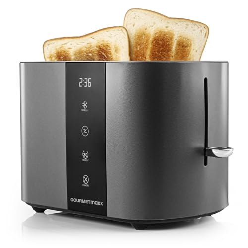 GOURMETmaxx Grille-pain à fentes courtes | Grille-pain électrique 2 fentes avec 6 niveaux de brunissage | Avec écran tactile | Couleur anthracite avec support pour petits pains