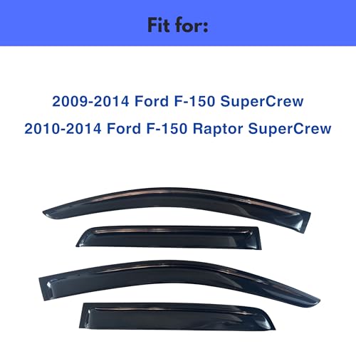 Image of IG Window Visors Fit for 2009-2014 Ford F150 SuperCrew, Out-Channel Rain Guards Vent Wind Deflectors 4PC, Truck Accessories for 2010-2014 Ford F-150 Raptor Crew Cab (Full-Size Cabs Only)