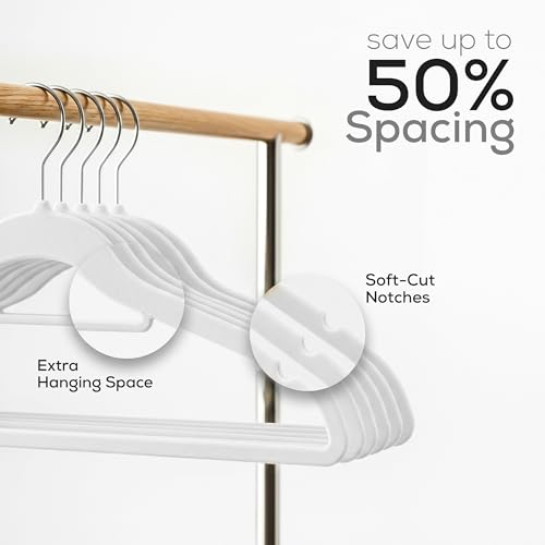Utopia Home 50 Stück Samt-Kleiderbügel mit Krawattenstange – robuste, rutschfeste Premium-Kleiderbügel für Erwachsenenkleidung – 360 Grad drehbarer Haken, Weiß