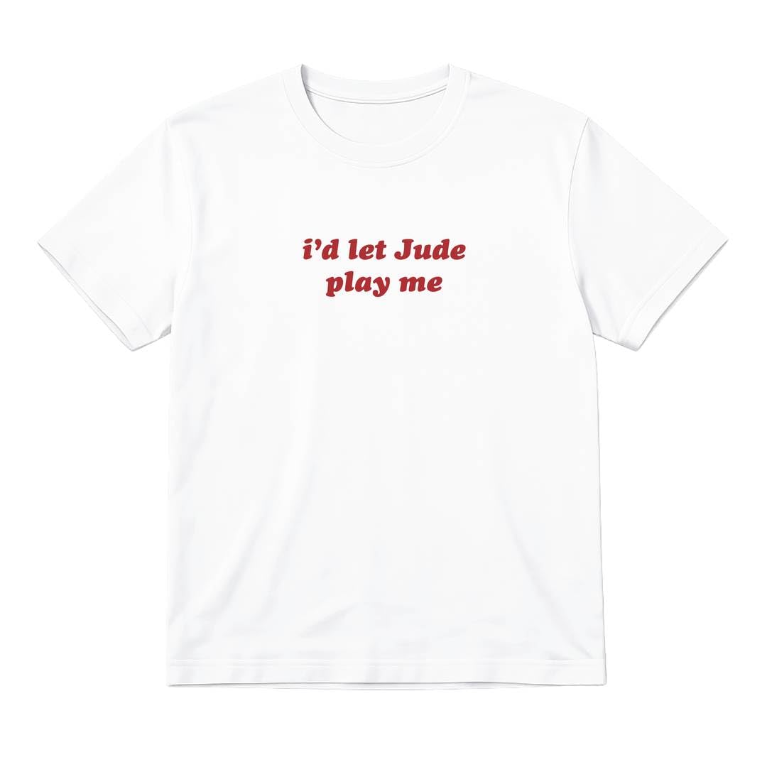 Women's England Baby Tee Cropped - Small - I'd Let Jude Play Me Viral Football Tournament 2026 Slogan Top, Y2K Fitted Streetwear Football Fan T-Shirt, White, UK Print, Sizes S to XL