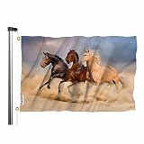Swono Running Horses Flag 3x5 ft Wild Cool Animal Sand Beach Sandstorm Dusty Flag Double Sided Double Stitched with Brass Grommets