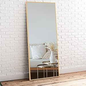 PexFix Full Length Floor Mirror with Stand 59″x20″ Large Wall Mounted Full Body Mirror Horizontal/Vertical Bedroom Mirror Dressing Mirror Aluminum Alloy Frame Gold