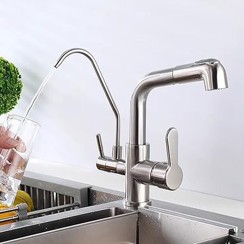 Robinet de cuisine à 3 voies HJMMHX en laiton avec douchette rétractable finition dessin