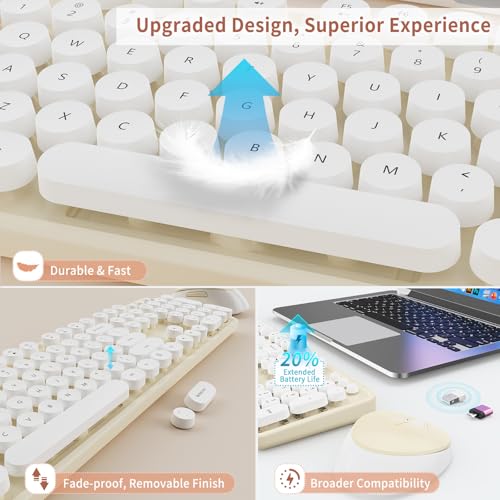 HotFox Wireless Keyboard and Mouse Combo, Full-Size Retro Typewriter Keyboard with Round Keycaps, Ergonomic Design for Windows PC, Home and Office Use - Cream by HotFox - Used condition - Image 6