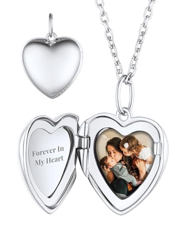 Custom4U Pendentif Médaillon Argent pour Femme avec Photo Personnalisé Or Rose Collier Coeur Gravé Chaîne Ajustable 50+5cm