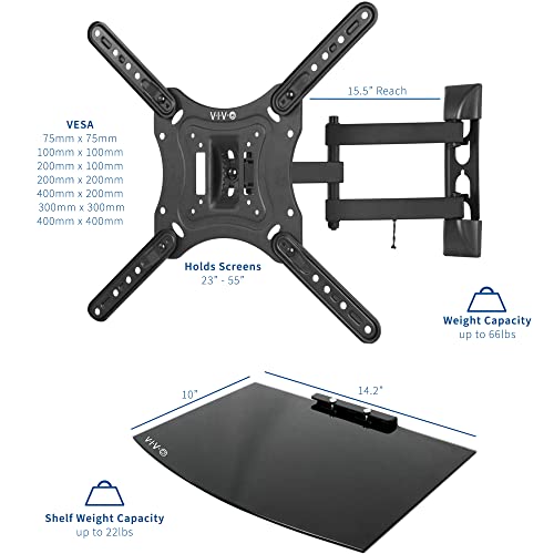 VIVO 23 to 55 inch Screen TV Wall Mount with Adjustable Tilt and Entertainment Shelf, Floating AV, DVD Shelving, Black, Mount-VWSF1 by VIVO - Used condition - CA$28.60