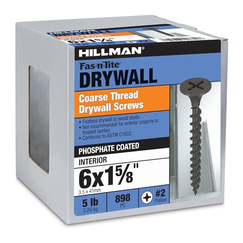 The Hillman Group 47126 6 X 1-5/8-Inch Coarse Thread Phillips Drive Drywall Screw, 5-Pound,Black Phosphate by Hillman - Used condition - US$25.96