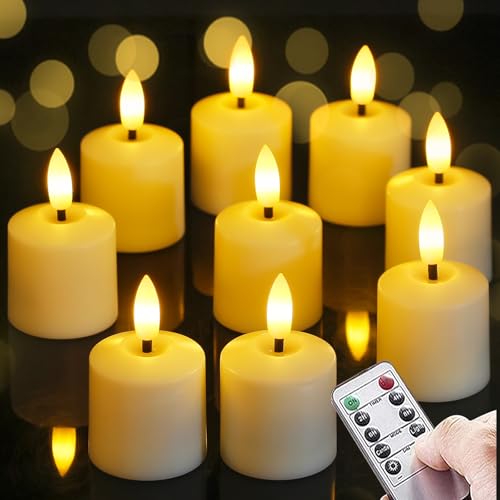 Image of Small Flickering Tea Light Flameless Candles with Battery and Remote,1.5 inch x2.5 inch Ivory LED 2 /4 /6 /8H Timer Votive Battery Operated Pillar Plastic Long Lasting 9pcs Tealight Candles