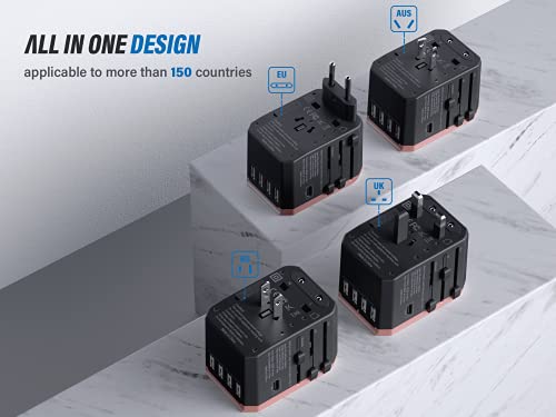 Universal Travel Power Adapter - Epicka All In One Worldwide Wall Charger Ac Plug Adaptor With 5.6A Smart Power And 3.0A Type-C For Usa Eu Uk Aus (Ta-105, Rose Gold) #TOP3