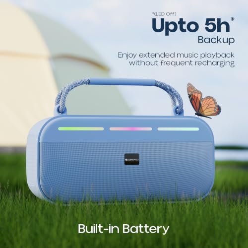 Image of Zebronics Sound Feast 45 Portable Bluetooth Speaker, 20W RMS, Up to 5h Playback, 6.6cm Driver, Deep Bass, 4 RGB Modes, BT v5.4, USB, mSD, TWS, Type-C Charging, Carry Handle (Blue)