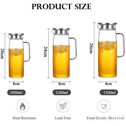 Webao Borosilicate Glass Pitcher for Hot and Cold Beverages - 1L Juice Carafe with Lid and Cleaning Brush - Image 2