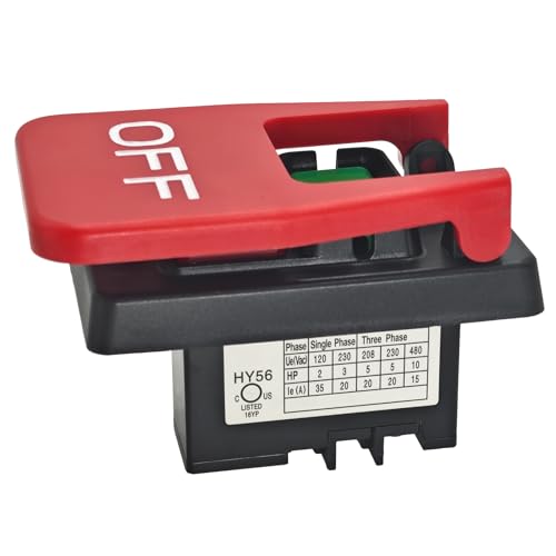 HY56 Universal Emergency Stop Switch 120V/230V Single-Phase - 2-Pole Electromagnetic Motor Control for Woodworking Machinery & Industrial Equipment - Compatible with KEDU HY56 Model