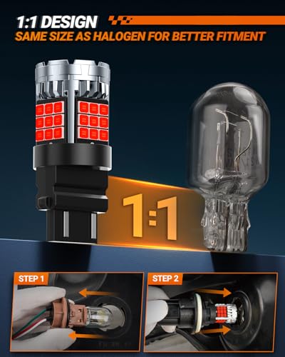 Image of SEALIGHT 7440 7443 LED Bulb Red, 7441 7444 LED Bulbs for Brake Lights, 600% Brighter T20 W21W for Stop Tail Brake Signal Lights, Pack of 2