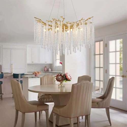 Lustre en cristal moderne rond 46cm blanc froid pour salle à manger