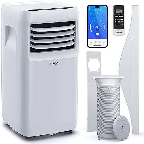 Orkan 9,000 BTU 5-In-1 Portable Air Conditioner | Smart Home WiFi Enabled | 24-Hour Timer | Class A Energy Efficiency Rating | Remote Control & Dual Window Venting Kit | For Home & Office