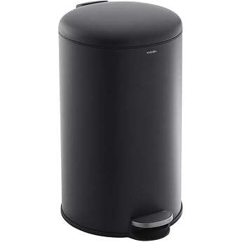 CASABEL Round Kitchen Waste Bin 50 L Stainless Steel Black | Pedal opening, soft-close, fingerprint-resistant stainless steel