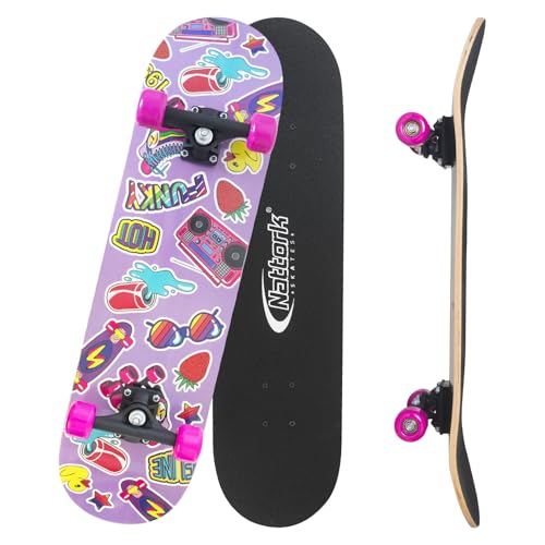Nattork Skateboards 31 Inch Cute Complete Skateboard Wood 9 Layer Canadian Maple Trick Skate Boards for Boys Girls Youth Teens Beginner