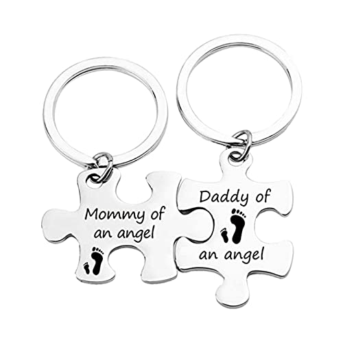2026 Porte-clés maman papa un ange en acier inoxydable clé puzzle parents cadeau personnalité créative, argenté, taille unique