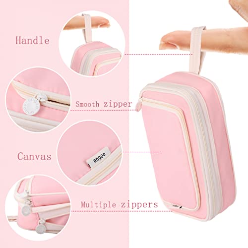 Image of iSuperb Big Capacity Pencil Case Large Pencil Pouch Portable Pen Bag with 2 Compartments Pink Pen Organizer for School Teen Girls Women