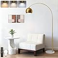 77” Arc Floor Lamp for Living Room, Upgraded Gold Standing Lamp with Remote, 3 Color Temperatures & Brightness Adjustable, Modern Arched Floor lamp for Bedroom,Office, Antique Brass, LED Bulb Included