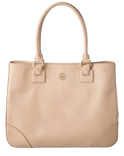 Image of Tory Burch Robinson Shopper Tote Bag Dark Sahara (pale Pink) Medium Saffiano Leather Handbag