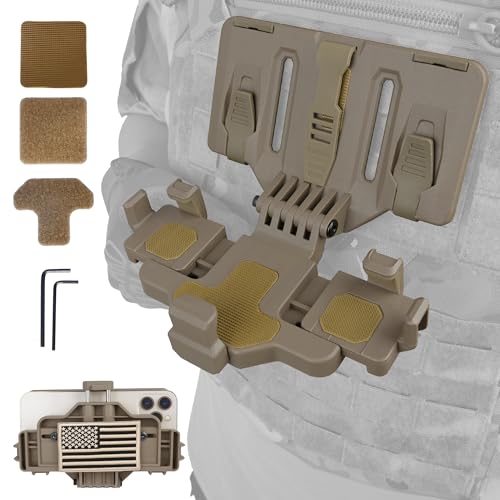 Tactical Gear Plate Carrier Vest Accessories, MOLLE Phone Chest Mount Holder for 6.0'-7.7' Screens, Quick-Release and Adjustable Tactical Phone Holder for Police Vest