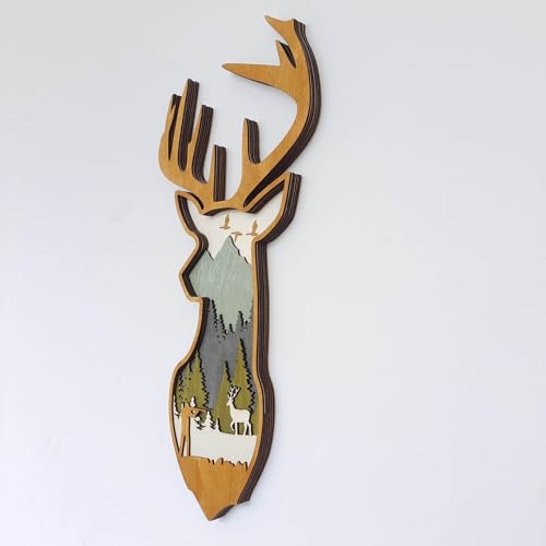 Décor mural de cerf en bois pour salon et chalet rustique - 5