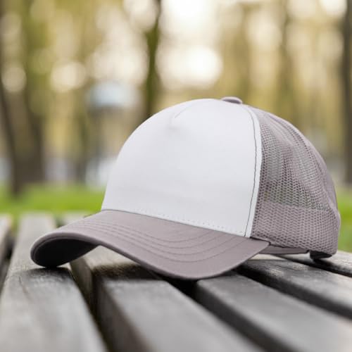 Image of Falari 5-Panel Mesh Baseball Cap, Trucker Hat, Structured Plain Design, Cotton, Adjustable Size