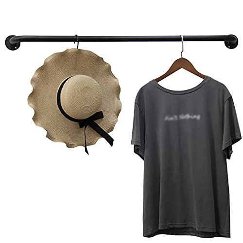 AHLMA Riel para Ropa Montado en la Pared, Rejilla para Secado de Tuberías Industriales, Riel de Almacenamiento para Colgar Ropa Antigua Desmontable, Riel para Ropa de Base Doble/Negro / 100×10cm