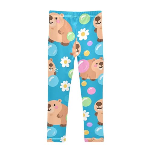 Cute Capybara Flowers Bubble Girls Leggings Stretchy Dance Pants for Kids2