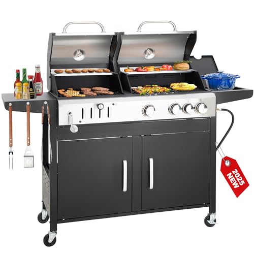 3-Burner Propane & Charcoal Grill Combo, 37,000 BTUs