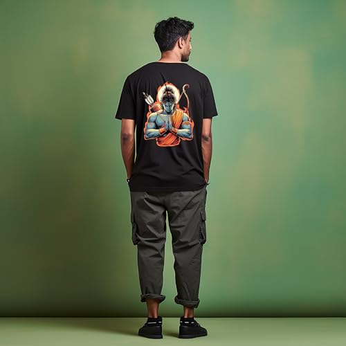 Image of Prabhubhakti Men's Oversized Shri Ram Back Printed BlackT-Shirt |Drop Shoulder Pure Cotton Oversized Tshirt for Men