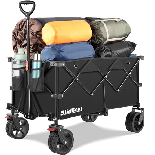 SLIDBEAT Carro de Mano Plegable con Ruedas Universales Grandes, Carro de Transporte Plegable de 200L,Carro de Playa con Ruedas Grande de Tejido Impermeable 600D, Carro de Jardín Compras Camping,XXL