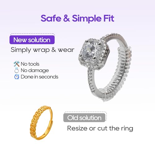 12-pack ring sizer for loose rings 4 sizes invisible ring size adjuster spiral bands size resizer clear tpu rings guards for women men no cut comfortable band tightener fits 2-6mm bands