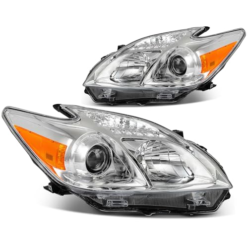 ASTOU Headlight Assembly Compatible with 2010-2011 for Toyota for Prius 1.8L Model Chrome Housing Clear Lens Driver Passenger Side Replacement TO2518122 TO2519122 Bulbs Not Included