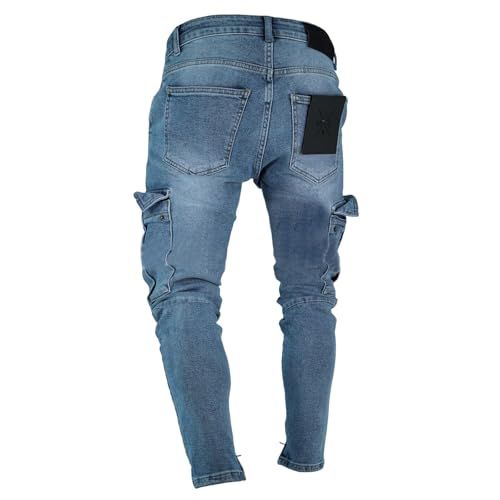 Jeans Pants Trouser Denim Ripped Knee Pocket Street Trendy Zipper Bound Feet Small Leg for Men