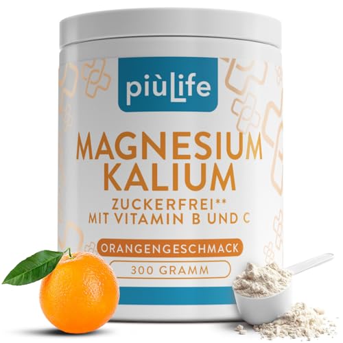 Magnesium Kalium Hochdosiert 300 g PiùLife, Mit Vitamin B12, B6, B1, Folsäure, Vit C, Müdigkeit, Elektrolyte Pulver, Energie, Muskeln & Nerven, Kaliumcitrat & Magnesium