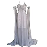 Xfang Women's Chiffon dress Halloween Cosplay Costume Grey Long Train Dress