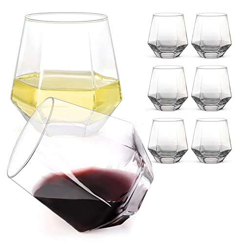 El Mejor Listado de Copas de vino - los preferidos. 47 Tucorresi Juego de 6 Copas de Vino sin Tallo, Vasos de Whisky, Diamante, Modernos para Cóctel, Bourbon, Whisky, Cumpleaños, Fiesta (Transparente)