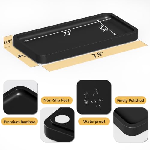 Image of Weenson Small Bathroom Vanity Tray for Countertop Makeup Perfume Jewelry Decor Candle Keys, Small Black Kitchen Tray for Soap Dispenser Spice Bamboo Toilet Tray 7.9 inch L x 4 inch W x 0.79 inch H