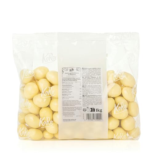 KoRo - Gefriergetrocknete Erdbeeren in weißer Schokolade 1 kg - Schoko trifft Frucht - Idealer Snack - Knackiger weißer Schokomantel