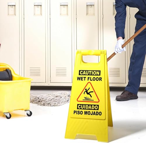 image for XPCARE 24 Inches Caution Wet Floor Sign,4PACK Yellow Bilingual Double-