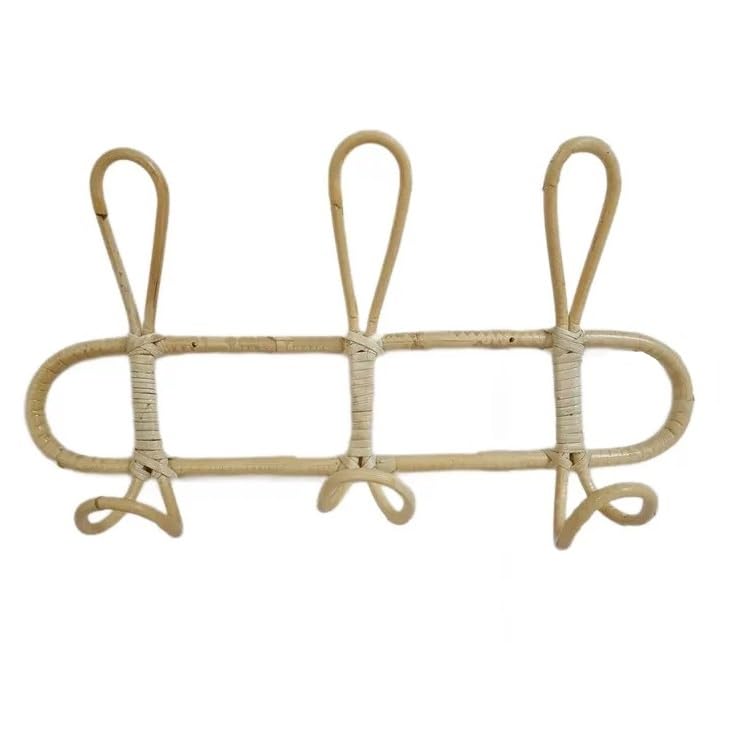 Perchero de Ratán Tejido de 3 Ganchos 40 cm - Colgador de Pared Natural para Toallas