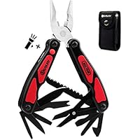 Bibury Multitool 14 en 1 Alicates multiherramientas con abrelatas, tijeras, luz, tamaño bolsillo EDC Multi herramienta con bolsa de nailon para pesca, actividades al aire libre, camping, color negro