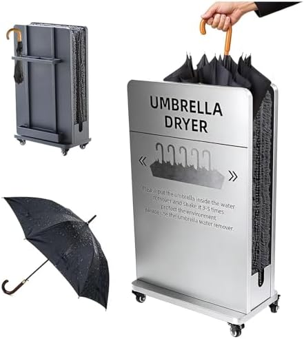 Commercial Wet Umbrella Dryer Stand with Drip Catcher, Rainwater Remover Drying Machine on Wheels, Customizable Logo, Double-Layered Umbrella Rack for Malls & Businesses