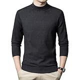 [ゲイショウ] ニットセーター モックネック メンズ 長袖 ビジネス 中厚手 男子 スクールセーター 無地 ユニセック 春秋冬 ハイネック [ チャコールグレー、M ]